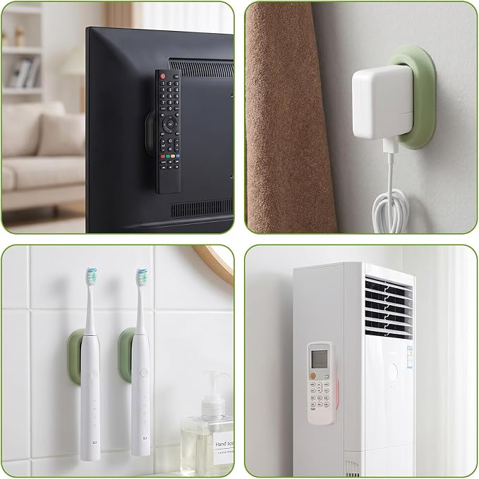 4 Pcs Remote Control Holder, Self-Adhesive Remote Control Organizer for TV, Fan & Air Conditioner Remotes (White, Pink, Black, Green, 1.69 x 1.02 x 0.39 In)