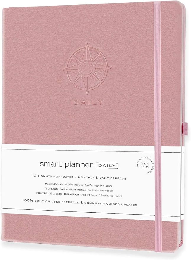 Smart Planner Daily Planner 2024 – Undated A4 Large Planner – Weekly Monthly Daily Journal Planner to Achieve Goals, Full Focus & Productivity, Time Management & Happiness - Hardcover, Leather