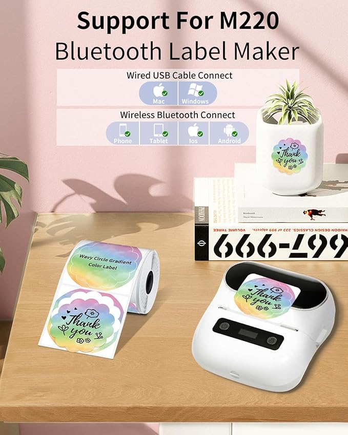 Phomemo Wavy Circle Thermal Label, Gradient Rainbow Purple Sticker Label for M110/M100/M220/M250/M108 Label Makers, 1.96" x 1.96" (50x50 mm), for Barcode/Address/Mailing/Logo/Business/Home