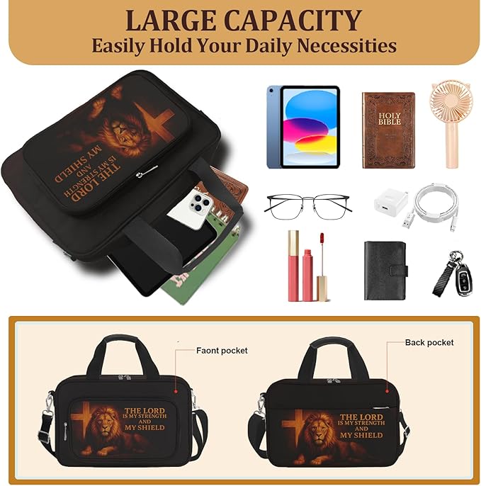 2-in-1 Lion Bible Bag for Men with Removable Bible Cover, Bible Cover with Journaling Kit & Shoulder Strap, Highlighters and Cross Clips for Bible Study & Church, Christian Gift for Men