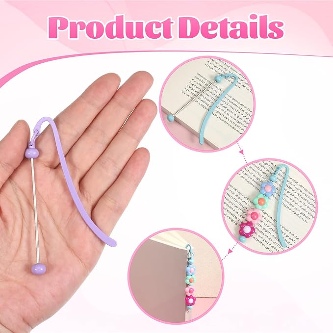 24 Pcs Beadable Bookmarks DIY Metal Blank Bar Bookmark Silver for Beads DIY Bookmarks Craft Jewelry Pendant Charm Gift for Book Lovers Student Teacher Office Supplies, 12 Colors