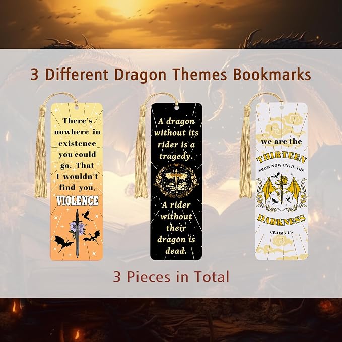 LParkin 3PCS Bookish Merch Fourth Wing & Throne of Glss Dragon Acrylic Bookmarks for Men, Unique Dragon Bookmark Collection, Bookish Gifts for Book Lovers, Page Markers for Bookworms