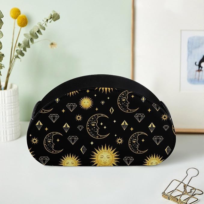 Sun Moon Star Gold Black Remote Control Holder with 5 Compartments, TV Remote Caddy Store Box Multi-functional Desktop Organizer Home&Office Accessories