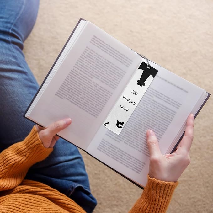 Black Cat Bookmark for Reading Women, Inspirational Funny Cute Metal Book Mark You Pawsed Here Bookish Gifts Reading Marker Accessories for Men Women Book Lovers (Cat Paw 2)