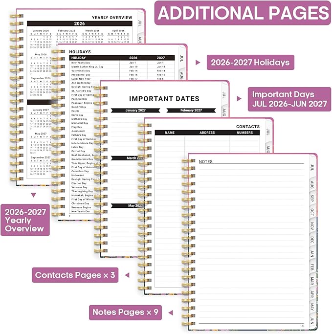 Academic Planner 2026-2027, Weekly and Monthly Calendar Book, July 2026 – June 2027, Hardcover Planner with Tabs, Perfect for Teachers, Students, Women & Men, A4 (8.5" x 11") - Hills