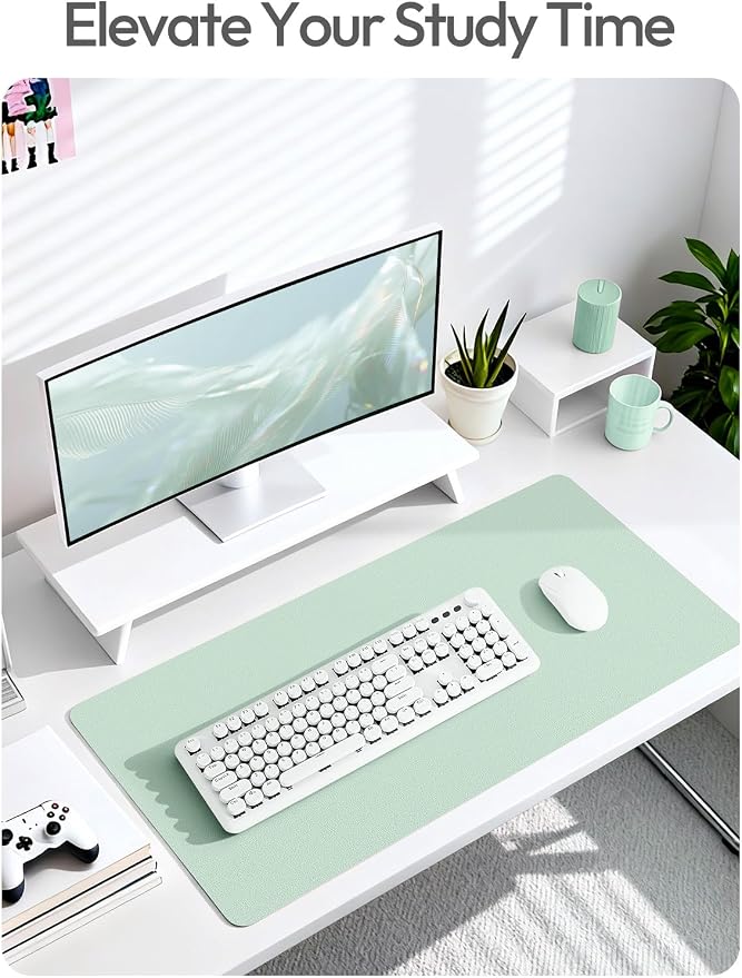 YSAGi Leather Desk Protector, Office Mat, Large Mouse Mat, Non-Slip PU Leather Blotter, Laptop Desk Mat, Waterproof Writing Pad for Office and Home(Pale Green, 63" x 24")