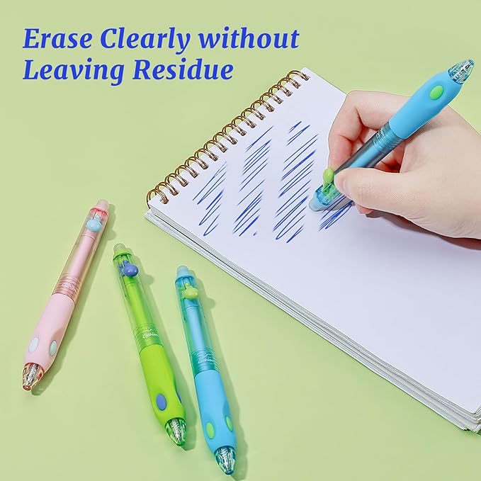 M&G Cute 8 Pcs Erasable Pens, 0.5mm Fine Point Retractable Erasable Gel Blue Ink Pen, Smooth Writing Comfortable Grip Gel Pens with Erasers for Journaling Note-Taking Crossword Puzzles Supplies