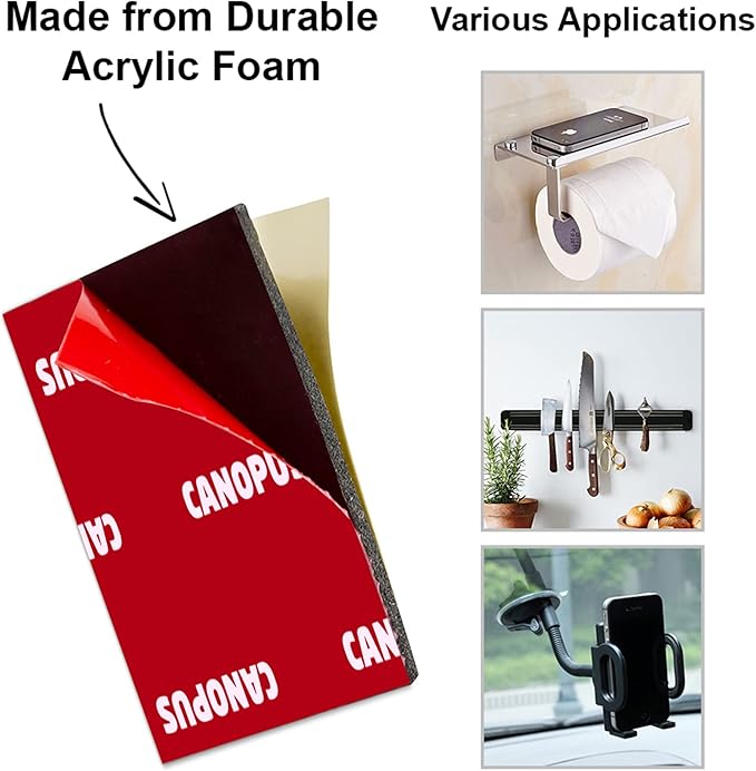 CANOPUS Mounting Square Tape Double Sided, Adhesive Pads Foam Tape, 5952 Roll, 8-PCs 1.5 in x 1.5 in Square Pack, with Box Cutter (1PC) and Razor Replacement (2PCs)