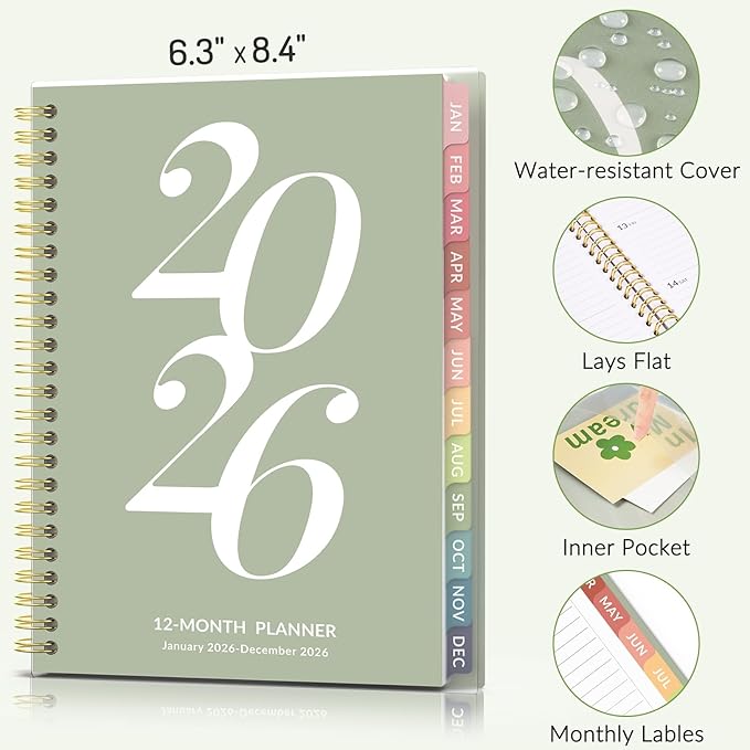 2026 Planner Weekly and Monthly, Jan - Dec 2026, 6.3" x 8.4”, Small Agenda Planner for Women, Aesthetic Calendar Planner with Spiral Bound, Month Tab, Flexible Cover for School, Office (A5, Blue)