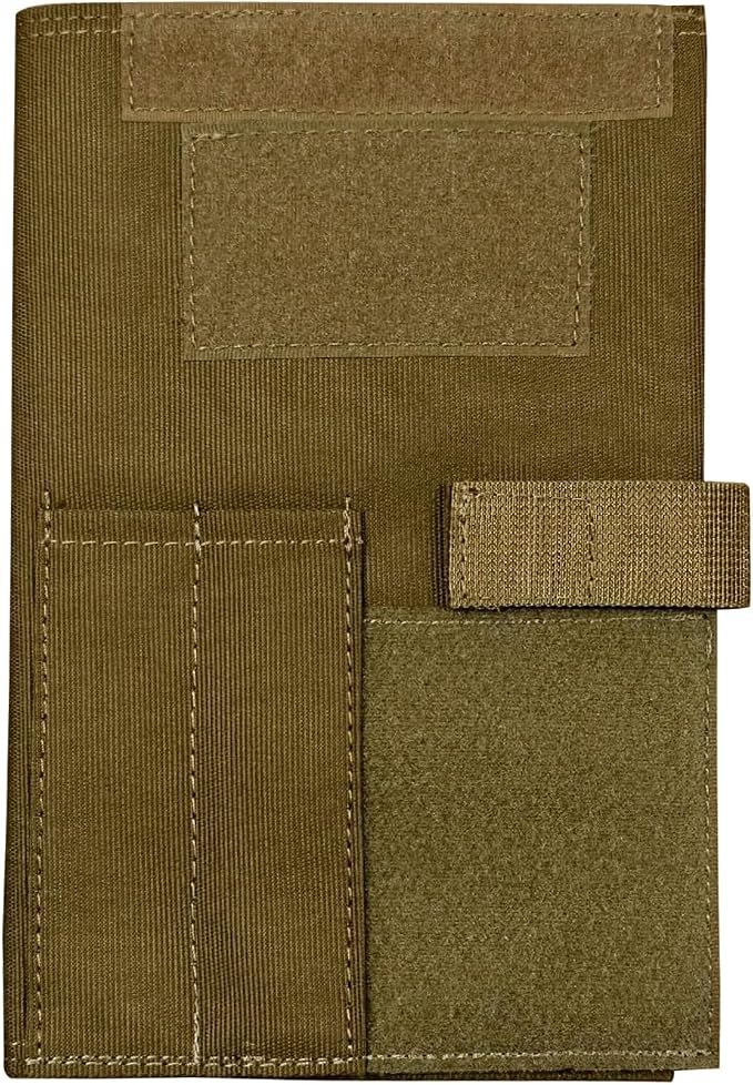 OCP Military Book Cover, Tactical Notebook Cover for 5.5”X 7.5” Journal Notebook Cover, OCP Green Book Cover, Field Notes Ring Binder, Folder Planners, Legal Pads with Pen Holder (Brown)