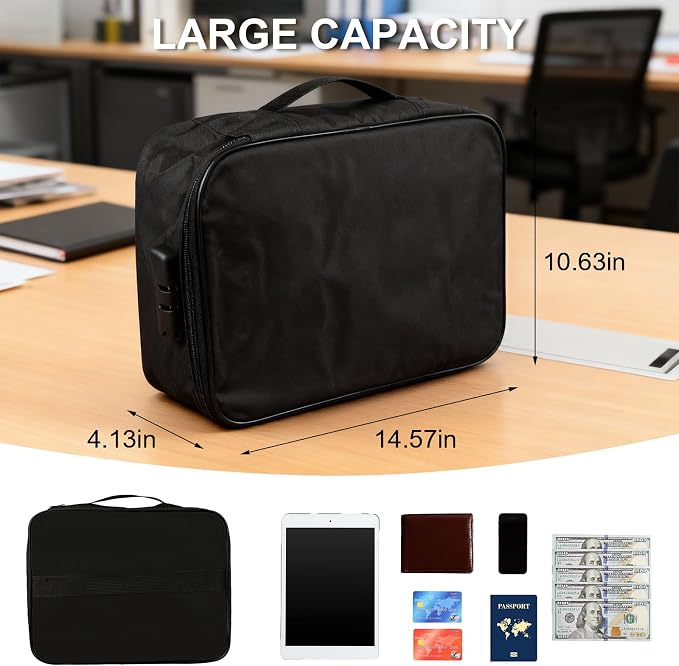 GuliPostan Large Capacity Multifunctional Lockable Document Bag with Lock, 3-Layer Waterproof Organizer for Home and Travel Use, Ideal for Families, Travelers, and Office Professionals