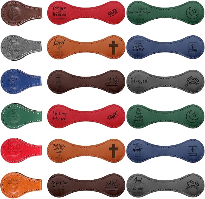 Sinload 12 Pcs Magnetic Christian Bookmarks Fathers Day Christian Gifts, Leather Bible Verse Bookmarks Scripture Page Markers for Men Dad Godfather Sunday School Reading Church Bible Study (Vivid)