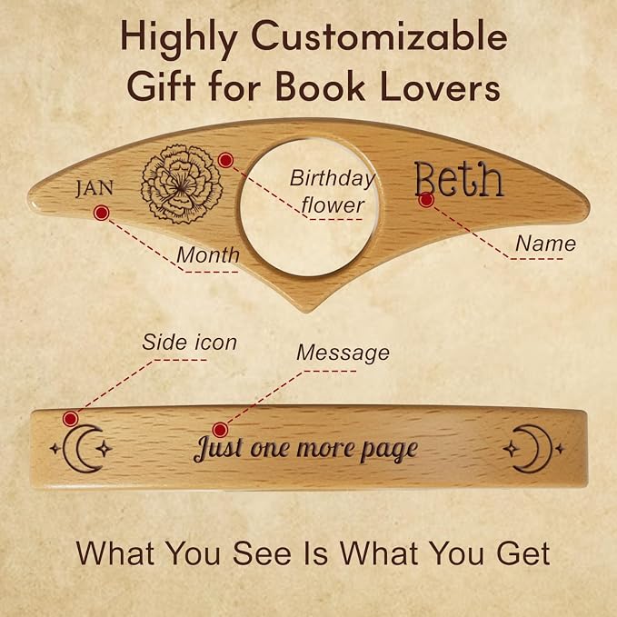 Custom Book Page Holder, Thumb Book Page Holder, Personalized Wooden Page Holder for Reading, Gifts for Book Lovers Teachers Appreciation Gifts on Birthday (Brithday Flower Style)