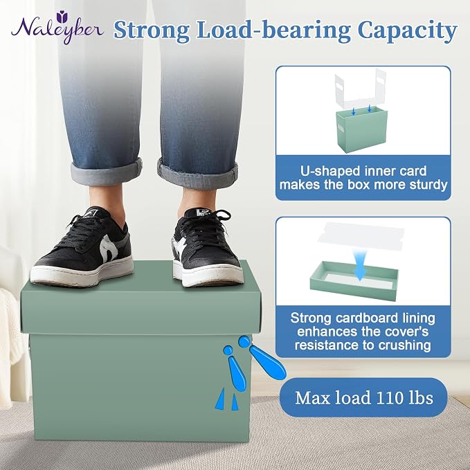 File Organizer Box with Lid & Handle, Thickened Cardboard Hanging File Folder Storage Boxes for Letter Size, Portable Filing Organizer for Office, Home, Classroom, Sage 2 Pack