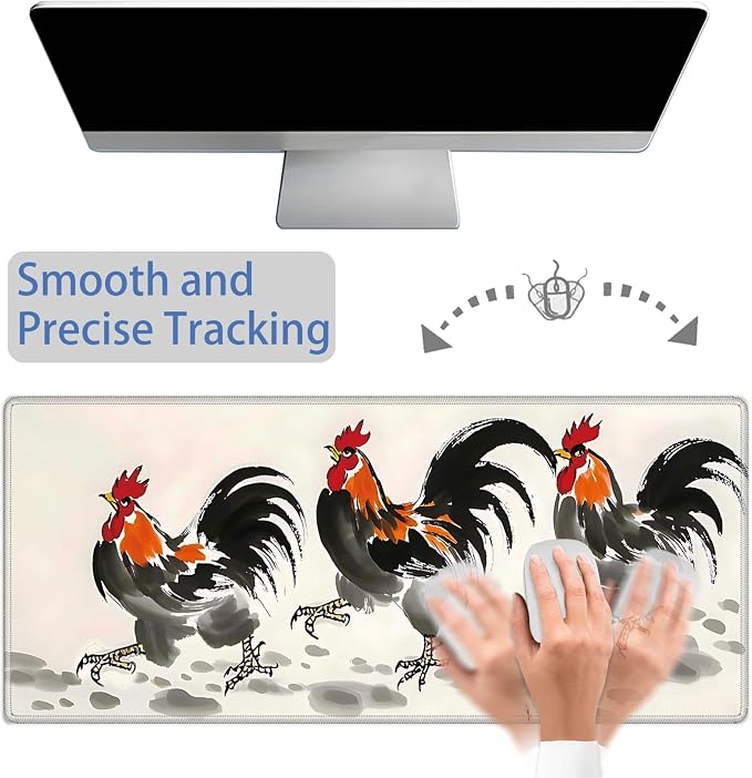 Mouse Pad Gaming Mousepad 31.5x11.8 Inch XXL Large + Coasters,Desk Mat with Stitched Edges, Non-Slip Rubber Base, Thick Mouse Pad for Computer, Laptop, Office & Home - Watercolor Chicken