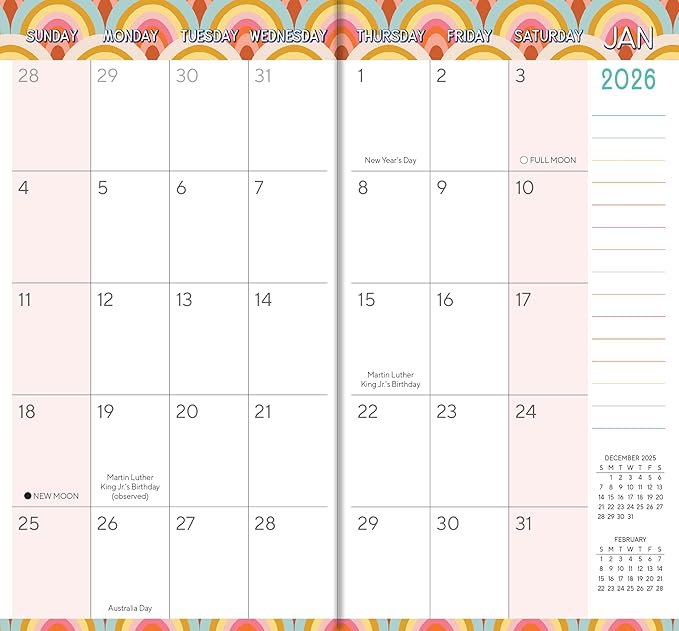 2026 Pocket Planner: 2-Year-Plus Monthly Pocket Calendar Planner (24-Month): January 2026 - December 2027, Purse Size 6.5" x 3.5", Endless Rainbows