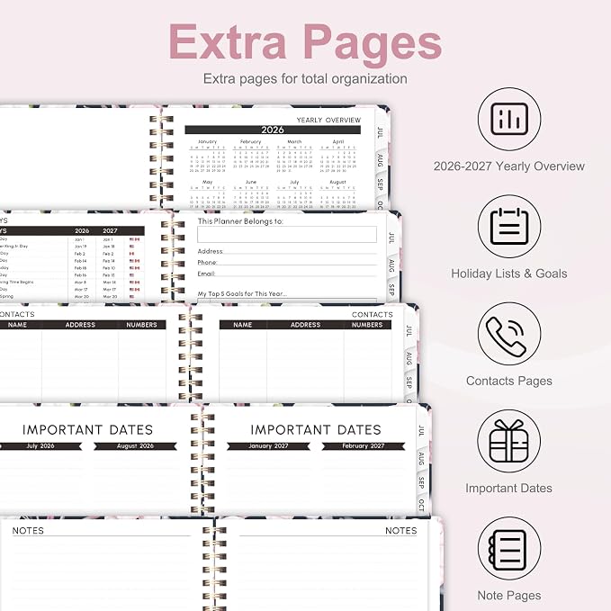 Planner 2026-2027, Weekly and Monthly Academic Planner, July 2026 - June 2027, Hardcover Calendar Agenda Book for School Year Planning, School Supplies for Teacher and Student, A5(6.3'' x 8.5'')