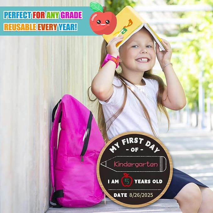 First & Last Day of School Chalkboard - 9.8" Double Sided Back to School Board Sign for Kids Girls Boys - 1st Day of Preschool Pre-K Kindergarten 1st Grade Photo Props Gifts for Duaghter Son