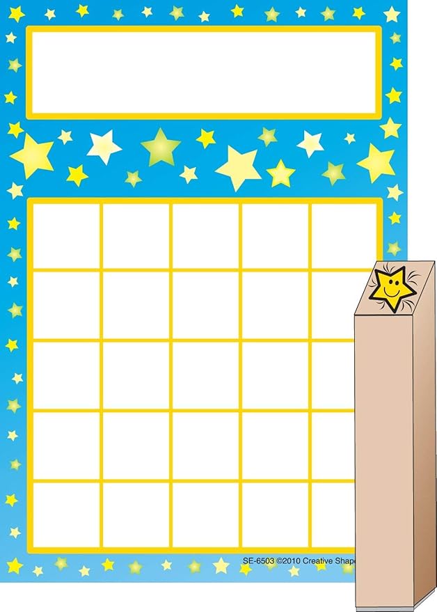Stars Progress Pad and Stamp Set, 3.5" x 5", 35 Sheets 1 Wooden/Rubber Peg Stamp, for Encouraging Positive Reinforcement, Tracking Goals/Responsibilities, Home, Classroom/School, Kids Craft Projects