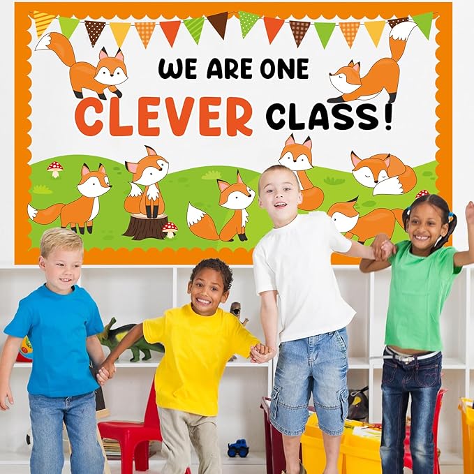 Woodland Fox Fall Bulletin Board Set Fall Bulletin Board Decorations Red Foxes Cutouts Classroom Decors for Autumn Office Home School Chalkboard Wall Door Woodland Animals Theme Party Supplies