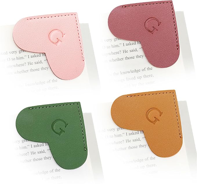 Personalized Initial Leather Heart Bookmark,Cute Corner Page Marker,Reading Accessories for Teachers Students Kids Book Lovers Women Gift,for School Office Home Supplies (G(4 Pcs))