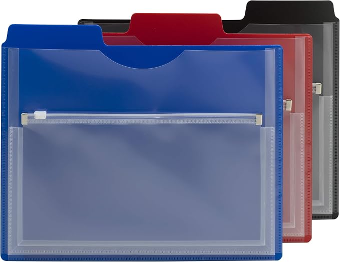Smead Poly Project Organizer with Zip Pouch, 1/3-Cut Tab, 1/2” Expansion, Letter Size, Assorted Colors, 3 Count (89614) (Pack of 10)
