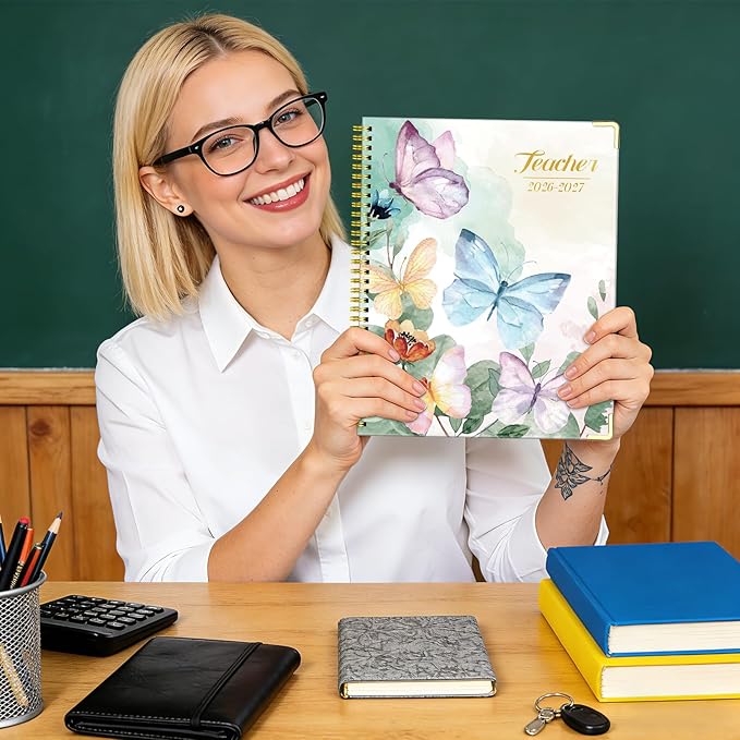 Teacher Planner 2026-2027, July 2026 to June 2027 Academic Year, 8.5" x 11" Lesson Planner Book for Teachers with Colorful Tabs, Teacher Calendar for Classroom or Homeschool, Hardcover, Butterfly