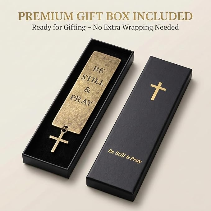 Christian Bible Bookmark – Solid Brass Metal Prayer Bookmark with Cross – “Be Still & Pray” Religious Scripture Gift for Women and Men – Bible Study & Devotional Reading