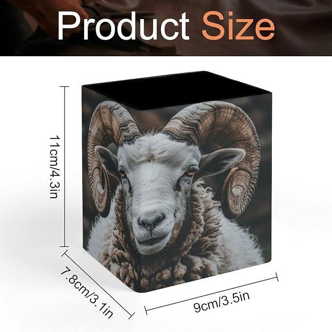 PU Leather Pencil Holder Longhorn Ram Pen Holder for Office Desk Accessories & Workspace Organizer Square Pencil Cup with Non-slip Bottom for Home Bathroom Conference Room