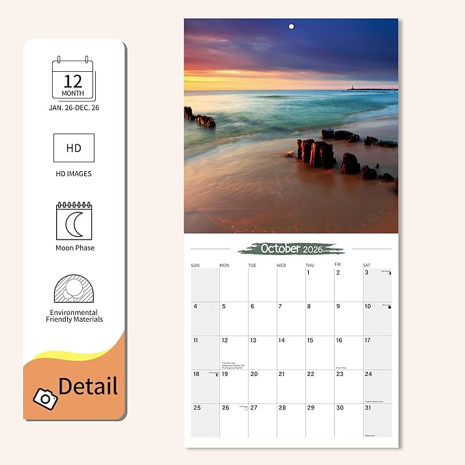 Wall Calendar 2026 Planner Calendar - Whispers of nature Hangable Monthly Wall Calendar with Large Blocks for Organizing & Planning, Academic Schedule, Home, Office & family, Thick & Sturdy Paper (12"x24" Open)