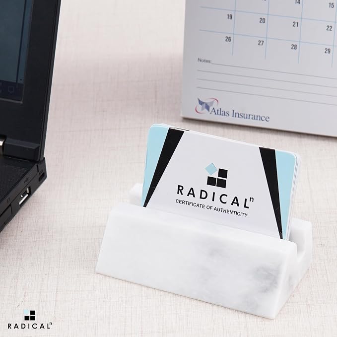 Radicaln Marble Business Card Holder White 4" Handmade Card Holder Stand For Office Desk - Office Décor With Business Card Organizer, Business Card Holder & Credit Card Holder
