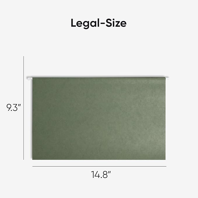 Smead Hanging File Folders for Documents, with 1/5-Cut Tabs, Legal Size, File Organizer for Filing Cabinets, Legal and Office Supplies, Standard Green, 25 Pack (64155)