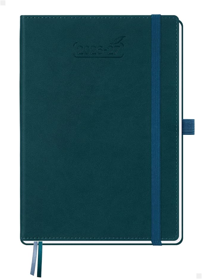 BEZEND Weekly Planner 2026-2027 (6" x 8.5") with Hourly Timeslots (Jul 26-Dec 27) 18 Months Academic Calendar & Monthly Tabs, Ideal for Students, Work & Home, PU Leather Hardcover -Dark Green