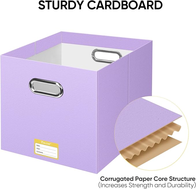 BALEINE File Organizer Box, Cardboard File Folder Organizer with Handle for Letter Size, Portable Collapsible Hanging Filing Box for Home Office Document Storage (1 Pack, Large Lavender)