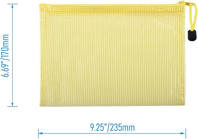 3 Pcs 9.25" x 6.69" A5 Sizes Mesh Zipper Pouch Bags, Mesh Bags with Zipper，Waterproof Clear document pouch for Organization Puzzles Travel, Office, Classroom Organization, A5 Yellow
