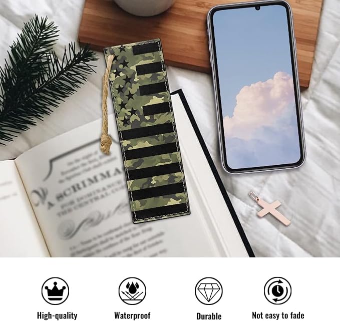 2 Pack Leather Bookmark Green Camo American Flag Bookmark for Teachers, Students, Book Lovers Page Markers for Students Teachers Reading Bookmarks Accessorie