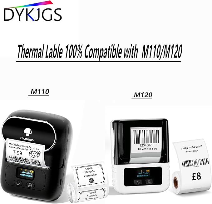 Thermal Stickers Compatible with M110/120 Label Printer 1 Rolls White 1.96”x 1.96'' (50mm x 50mm) Adhesive Labels for School Home (1, 50 * 50mm)