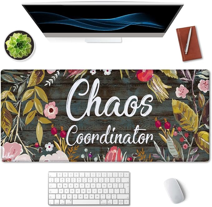 Chaos Coordinator Motivational Quote Mouse pad 35.5 X 15.7 Inch XXL Floral Full Desk Mousepad Extended Large Non-Slip Rubber Base Waterproof Big Keyboard Mat with Stitched Edges for Gaming and Office