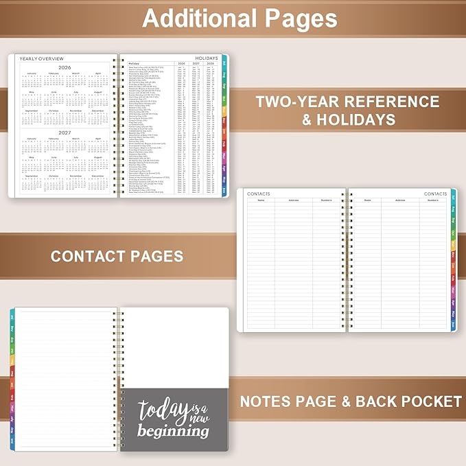 2026-2027 Planner - Planner/Calendar 2026-2027, Jul. 2026 - Jun. 2027, Weekly & Monthly with Tabs, 6.3" x 8.4", Back Pocket + Twin-Wire Binding - Mystic Black