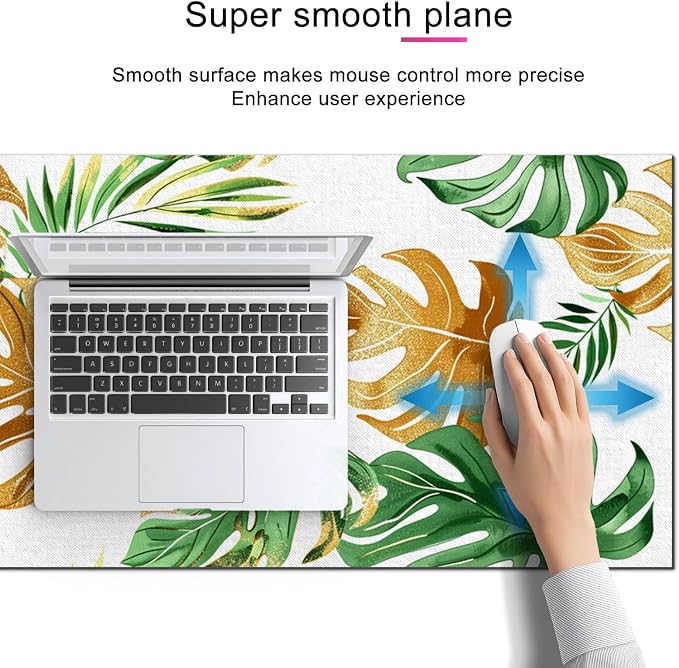 HOMETITUTE XL Mouse Pad 31.5 x 11.8 Inch Tropical Green and Gold Palm Leaf Desk Mat Extended Large Mousepad Non Slip Waterproof Desk Pad Keyboard Mat for Office Home Computer Accessories