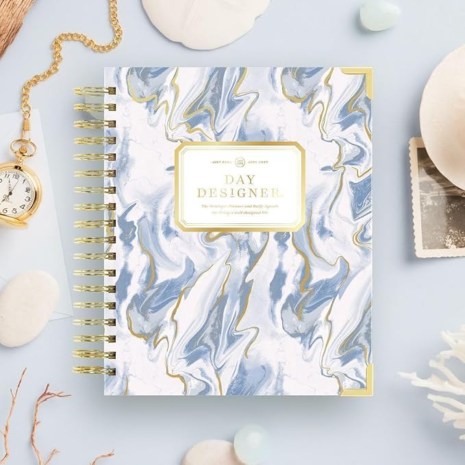 Day Designer 2026-2027 Daily Academic Year Planner Calendar, July 2026 - June 2027, 7.4" x 9.5", Glossy Laminated Cover, Wirebound, Laminated Tabs, Storage Pocket, Includes Stickers & Snap-In Ruler, Azure