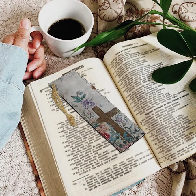 Vintage Style Floral and Cross Bible Case with Bookmark Waterproof Bible Cover Case for Women Lightweight Bible Bag with Handle Pockets Church Book Bag Grey