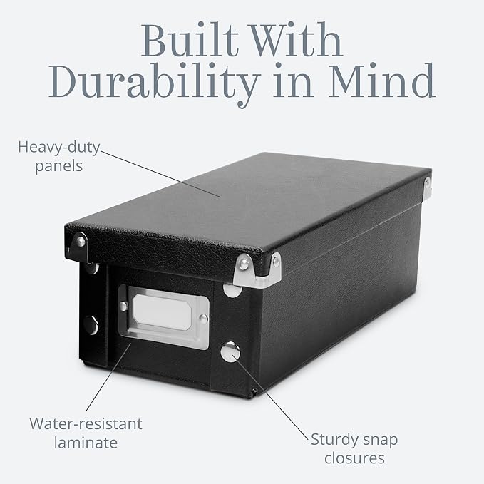 Snap-N-Store Index Card Holder Storage Box - Collapsible Organizer Box fits 1100 Flash Cards - Business, Recipe, or Note Card - 3 x 5, 1 Pack, Black