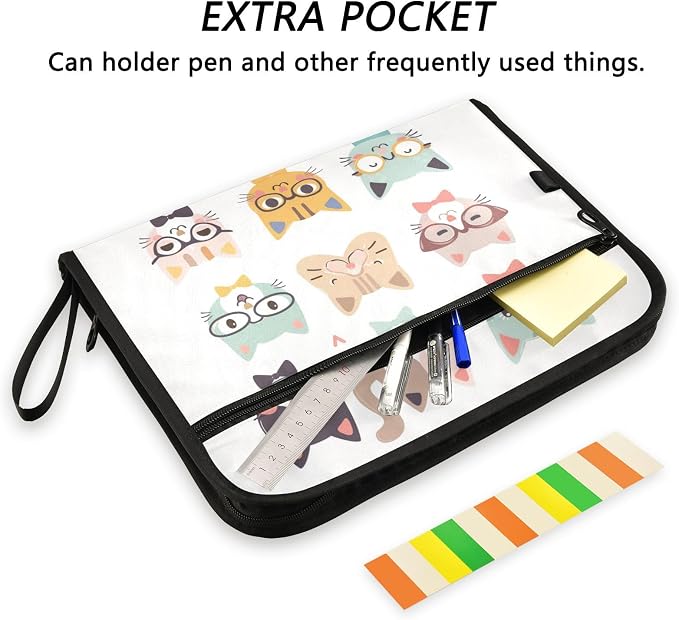 Funny Cats Expanding Accordion File Folder with 13 Pockets and Zipper Closure