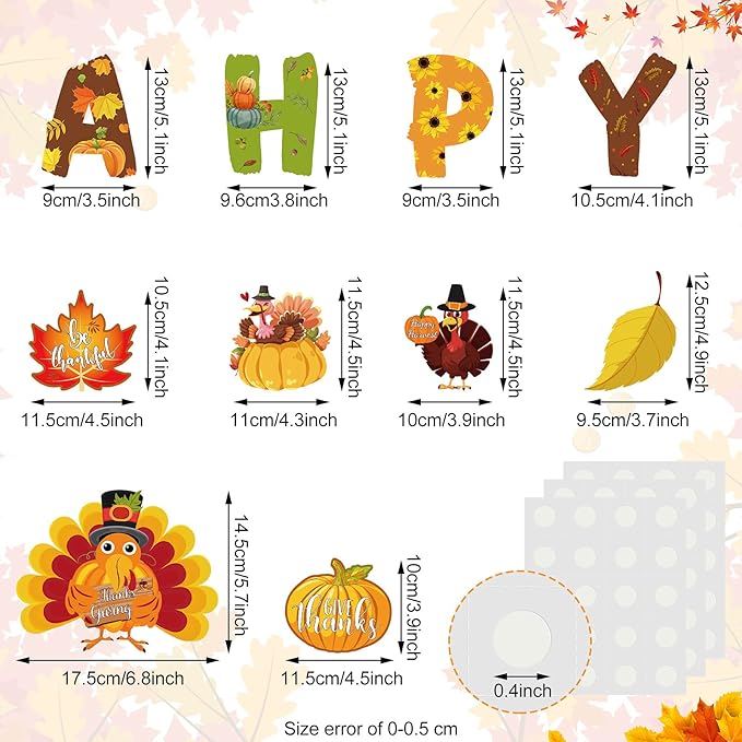 Marspark 68 Pieces Thanksgiving Classroom Decoration Fall Bulletin Border Decoration Pumpkin Maple Leaves Turkey Paper Cutouts Thanksgiving Wall Decor for Autumn Harvest Party School Home Windows