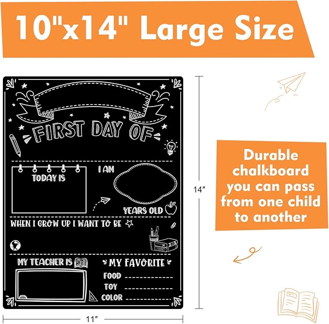 First Day of School Sign Board with 6 Colorful Liquid Chalk Markers - 11"x14" Double-Sided & Reusable - First and Last Day of Kindergarten Preschool Sign - Back to School Signs Supplies