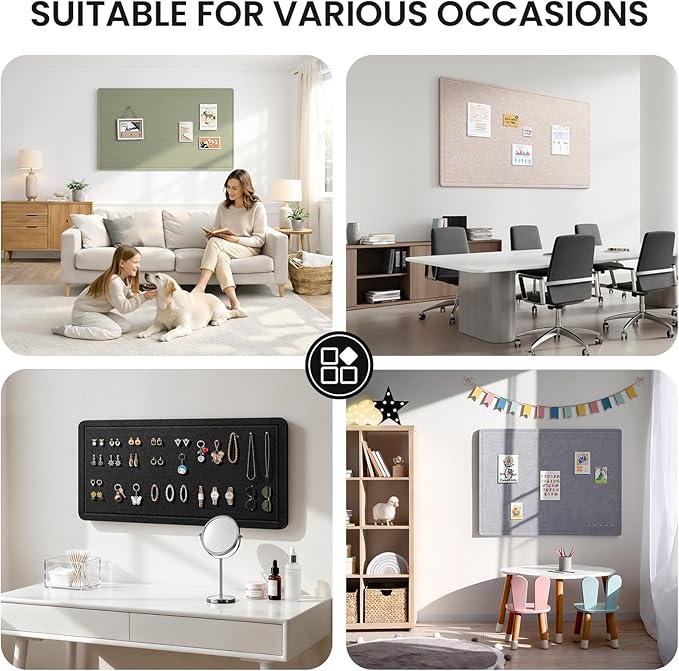 Large Bulletin Board, 35 X 24 Inches Felt Cork Board with 40 Pushpins, Foldable Felt Notice Pin Board Photo Display Board with Self-Adhesive Tape for Office Home School (Sage, 35x24 inch)