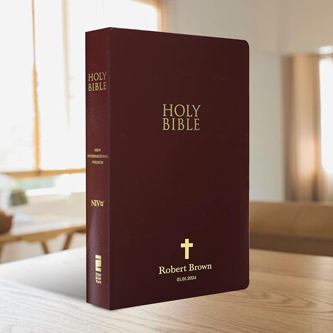 Personalized NIV Bible New International Version Faux Leather Holy Bible with Custom Name SMALL PRINT with Red-Highlighted Verses, Custom Gift for Christian & Religious Celebrations | Burgundy