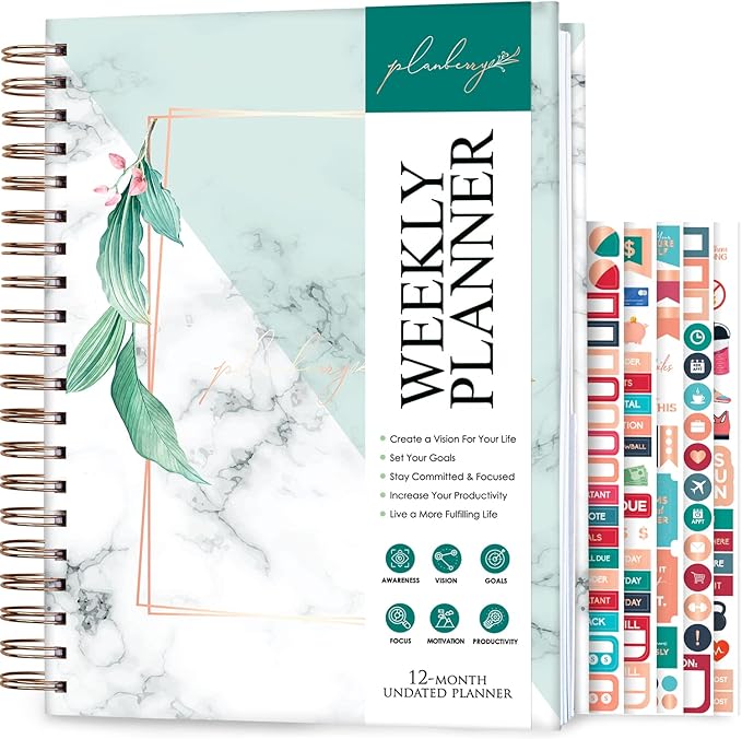 PLANBERRY Large Weekly Planner Premium – Undated Life & Budget Planner – Organizer & Productivity Journal, 8x10.4″ (Natural Green)