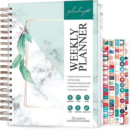 PLANBERRY Large Weekly Planner Premium – Undated Life & Budget Planner – Organizer & Productivity Journal, 8x10.4″ (Natural Green)